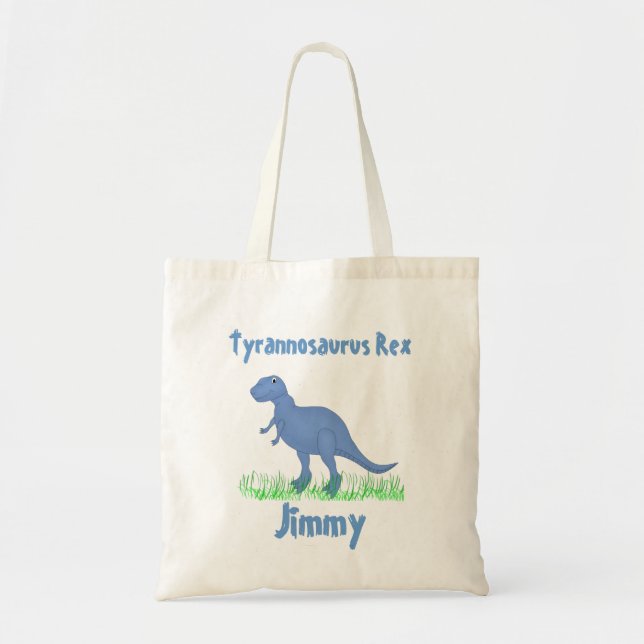 Bolsa Tote Sacola azul do dinossauro dos desenhos animados (Frente)