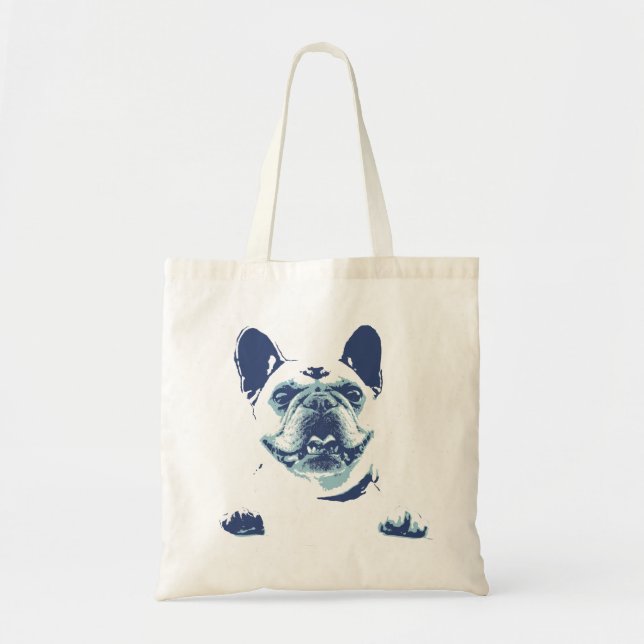 Bolsa Tote Sacola azul dos gráficos do buldogue francês (Frente)
