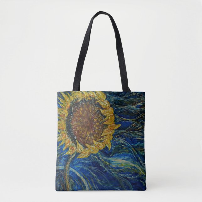 Bolsa Tote Sacola azul fundida girassol da arte da pintura (Frente)