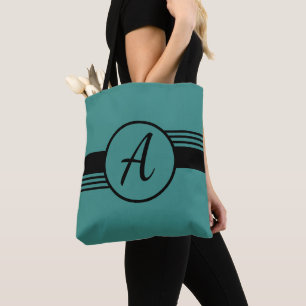 Bolsa Tote Sacola azul & preta do monograma feito sob