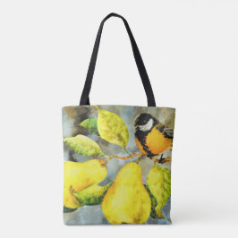 Bolsa Tote Sacola bonito da árvore de pera do pássaro