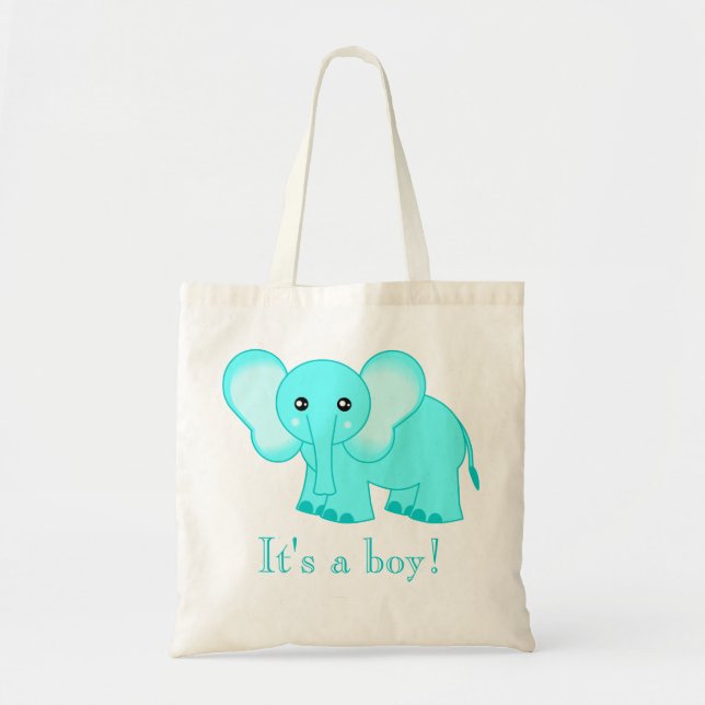 Bolsa Tote Sacola bonito do elefante do bebê azul - é um (Frente)