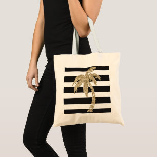 Bolsa Tote Sacola branca da listra do preto Dourado da
