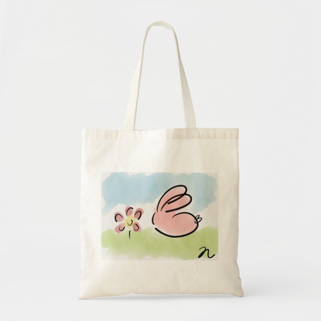Bolsa Tote Sacola - coelho e flor (Frente)
