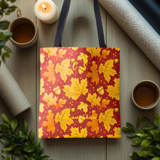 Bolsa Tote Sacola com Folhas de Bordo Douradas Caindo e Bolot