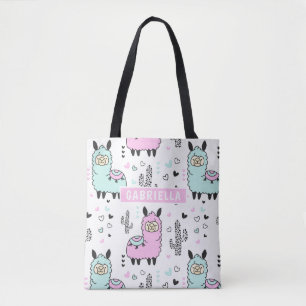 Bolsa Tote Sacola cor-de-rosa & azul bonito do lama