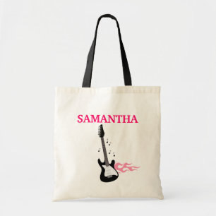 Bolsa Tote Sacola cor-de-rosa da guitarra da estrela do rock