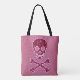 Bolsa Tote Sacola cor-de-rosa do crânio do brilho