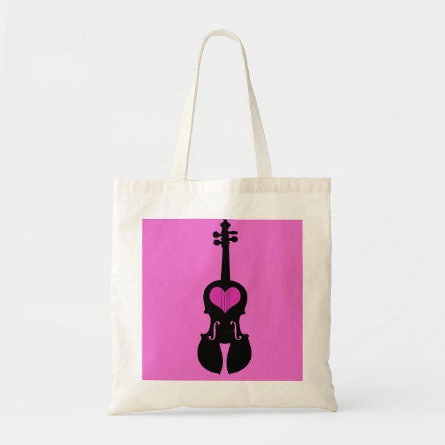 Bolsa Tote Sacola cor-de-rosa do violino do coração (Frente)