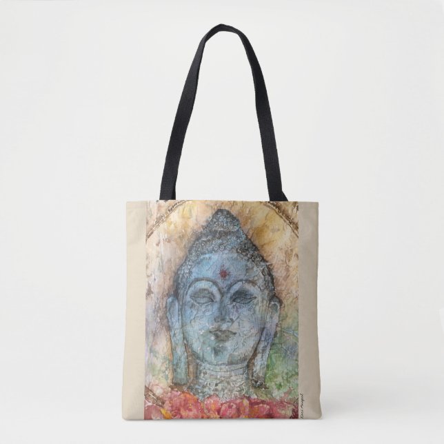 Bolsa Tote Sacola da arte da aguarela de Buddha do zen (Frente)