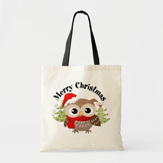 Bolsa Tote Sacola da coruja do Feliz Natal (Frente)