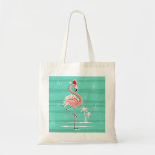 Bolsa Tote Sacola da listra do flamingo do Natal
