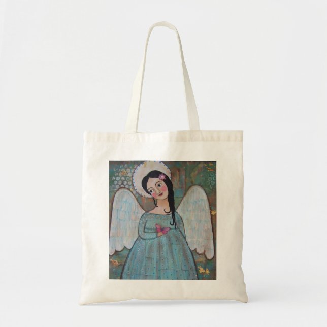 Bolsa Tote Sacola das canvas do anjo e da borboleta (Frente)