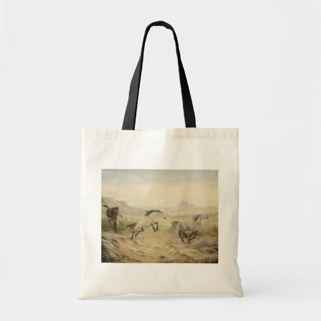Bolsa Tote Sacola das canvas dos cavalos selvagens (Frente)