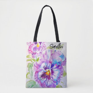 Bolsa Tote Sacola de Arte Aquarela Pensées Roxas