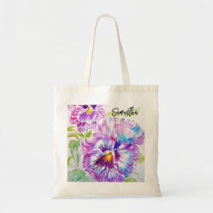 Bolsa Tote Sacola de Arte Aquarela Pensées Roxas