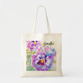 Bolsa Tote Sacola de Arte Aquarela Pensées Roxas