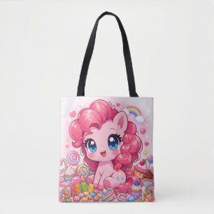 Bolsa Tote Sacola de Arte Chibi de Pônei Rosa Kawaii