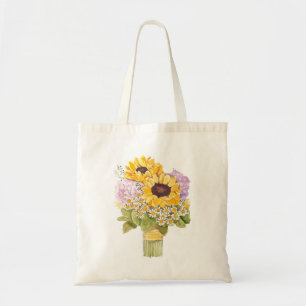 Bolsa Tote sacola de buquê de girassóis amarelo delicado