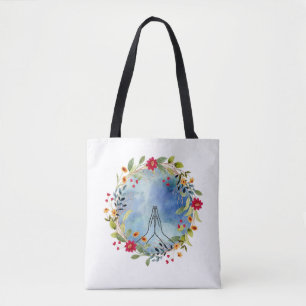 Bolsa Tote Sacola de Compras Aquarela Mãos em Oração