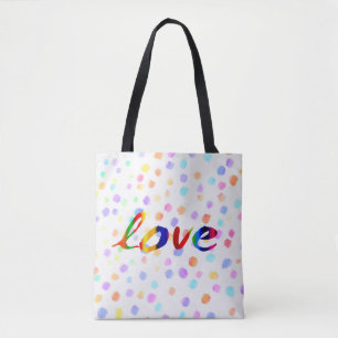 Bolsa Tote sacola de mão colorida amor pontos pintados aquare
