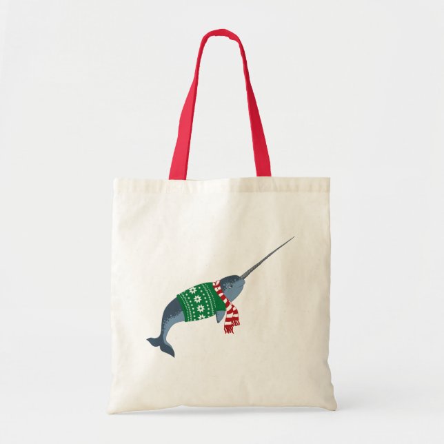 Bolsa Tote Sacola de Narwhal do Natal (Frente)