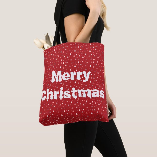 Bolsa Tote Sacola de Natal Árvores e Flocos de Neve (Close Up)