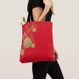 Bolsa Tote Sacola de Natal com bolas em fundo vermelho