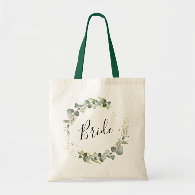 Bolsa Tote sacola de noiva de folhagem verde-guinada elagante (Frente)