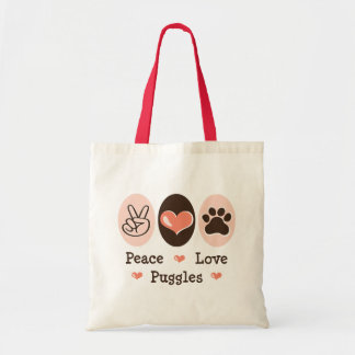 Bolsa Tote Sacola de Puggles do amor da paz
