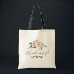 Bolsa Tote sacola de tote floral de ponte floral com guincho<br><div class="desc">simples script de caligrafia aquarela blush cor-de-rosa noz floral bridesmaid toalha de casamento</div>