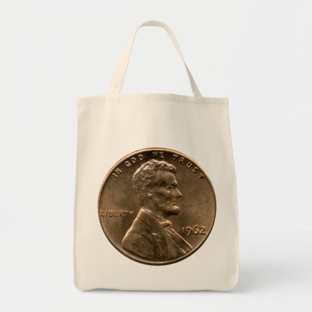 Bolsa Tote Sacola do centavo da moeda de um centavo (Frente)