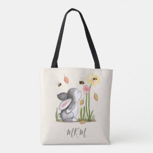 Bolsa Tote Sacola do coelho do monograma fora do branco