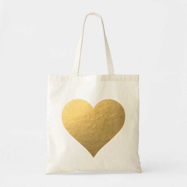 Bolsa Tote Sacola do coração da folha Dourado (Frente)