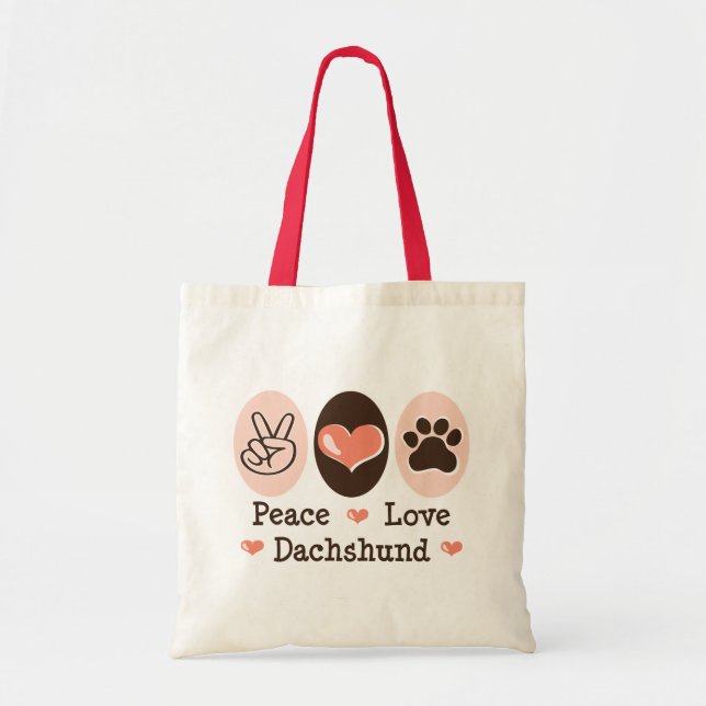 Bolsa Tote Sacola do Dachshund do amor da paz (Frente)