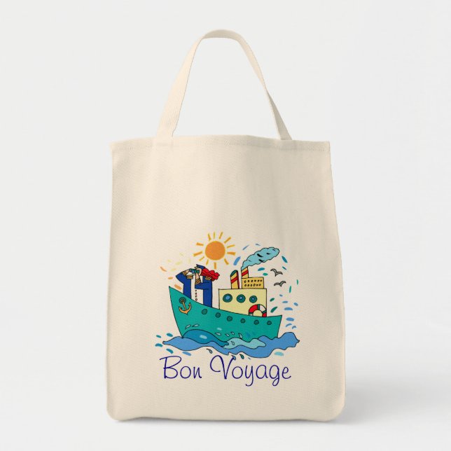 Bolsa Tote Sacola do design do bon voyage do navio de (Frente)
