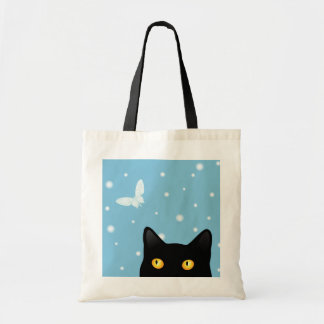 Bolsa Tote Sacola do gato preto e da borboleta da neve
