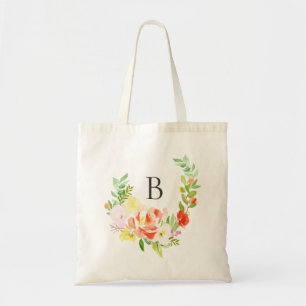 Bolsa Tote Sacola do monograma da grinalda das peônias do