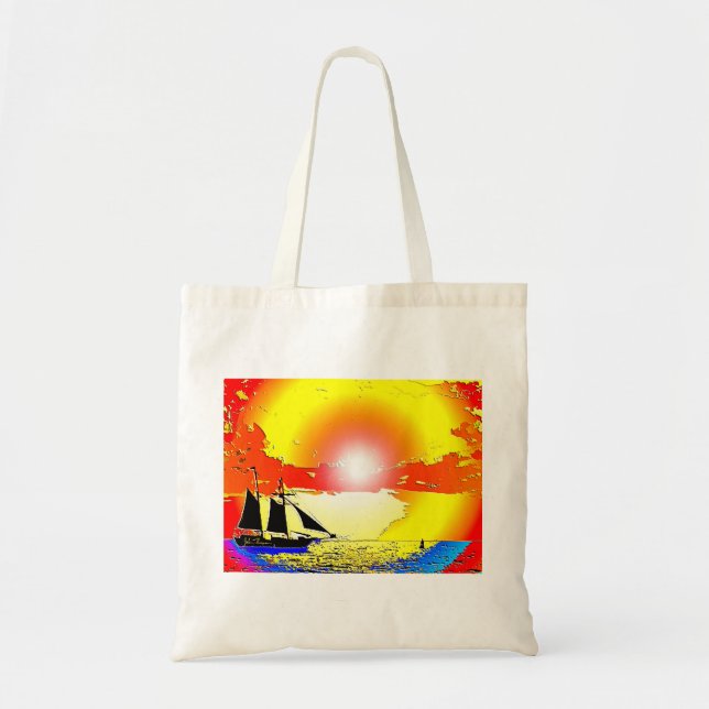 Bolsa Tote Sacola do navio do por do sol (Frente)