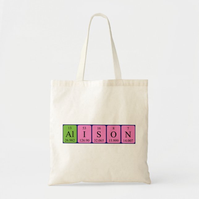 Bolsa Tote Sacola do nome da mesa periódica de Alison (Frente)