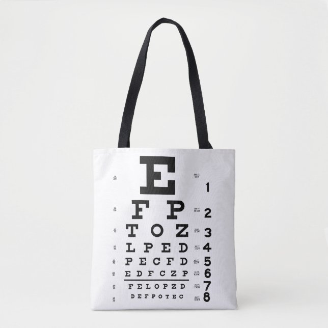 Bolsa Tote Sacola do optometrista da carta de olho (Frente)