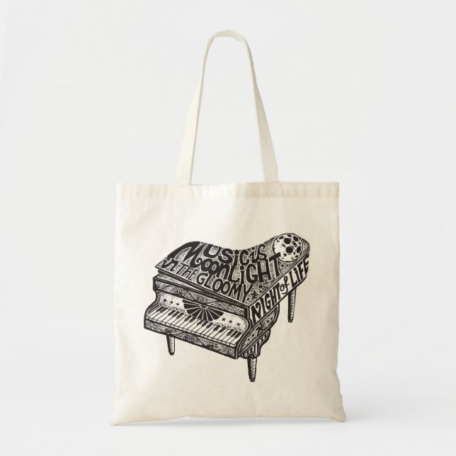 Bolsa Tote Sacola do orçamento da ilustração do piano (Frente)