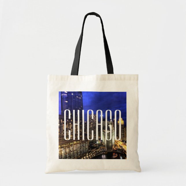 Bolsa Tote Sacola do orçamento da skyline de Chicago (Frente)