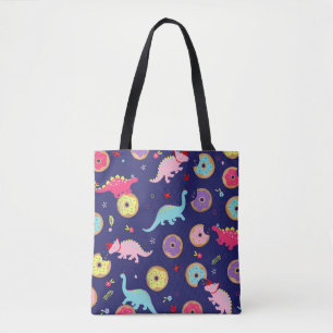 Bolsa Tote Sacola dos dinossauros e das rosquinhas da menina