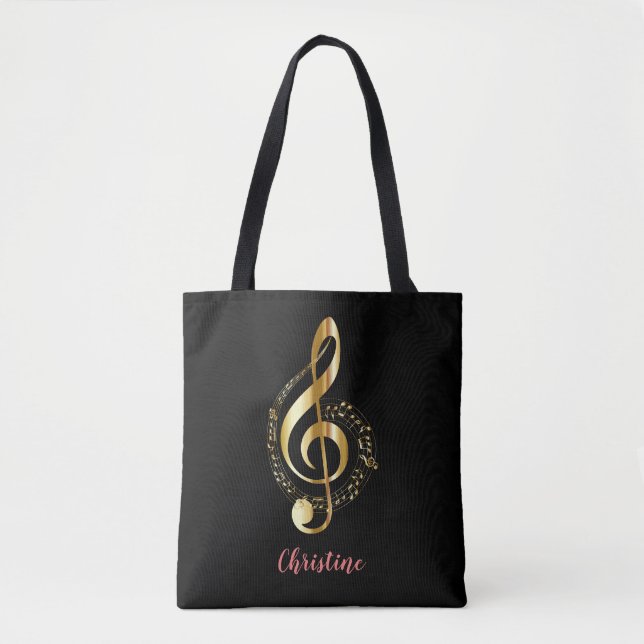 Bolsa Tote Sacola Dourado da música do Clef de triplo (Frente)