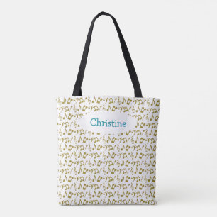 Bolsa Tote Sacola Dourado personalizada da nota da música
