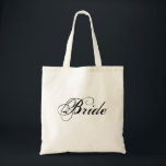 Bolsa Tote Sacola elegante da noiva<br><div class="desc">Esta sacola caracteriza a palavra "noiva" em uma pia batismal preta elegante - o excelente para noiva-à-está! Aperfeiçoe para guardarar um planejador do casamento, compartimentos, etc.!</div>