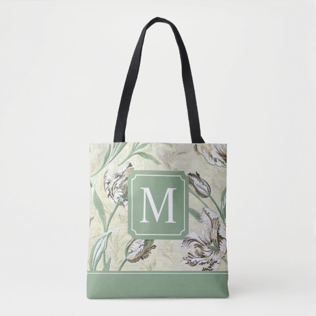 Bolsa Tote Sacola elegante do monograma | do design floral (Frente)