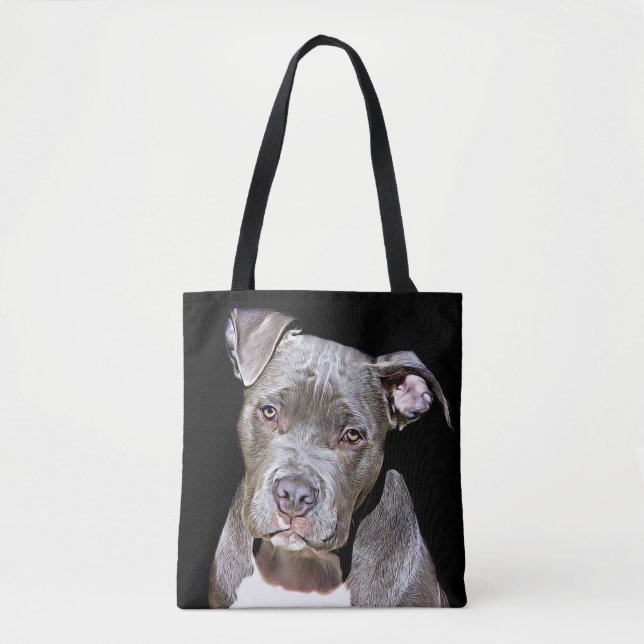 BOLSA TOTE SACOLA ENGRAÇADA DO CÃO DE PITBULL (Frente)