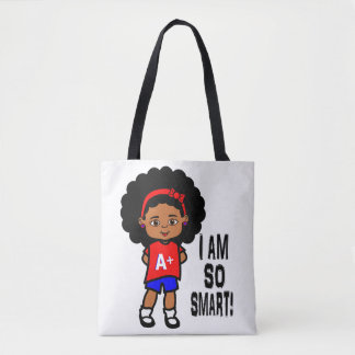 Bolsa Tote Sacola esperta feliz da menina do afro-americano